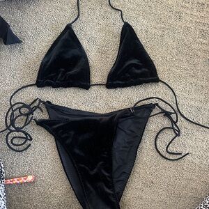 with jean black velvet bikini